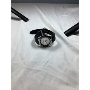 Armitron Analog Quartz Watch Black Rubber Band Silver Tone Case
